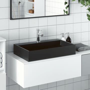 vidaXL Wastafel 60x38x11 cm gegoten mineraal/marmer matzwart, Verzenden, Nieuw
