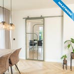 Stalen Schuifdeur Olijfgroen 4 Vlaks rond Maatwerk Helder gl, Nieuw, Metaal