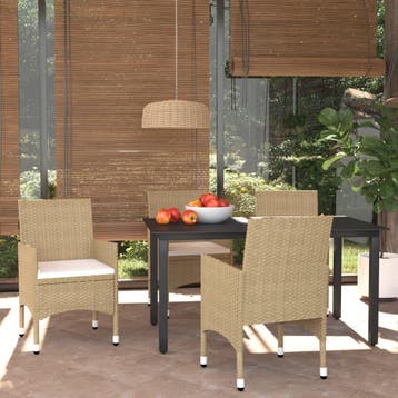 vidaXL 5-delige Tuinset met kussens poly rattan beige, Tuin en Terras, Verzenden, Nieuw, 4 zitplaatsen, Tuinset