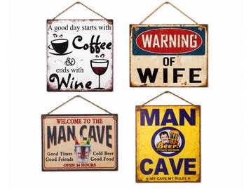 Veiling - Mancave Metalen Wandborden Set 4-delig, Nieuw