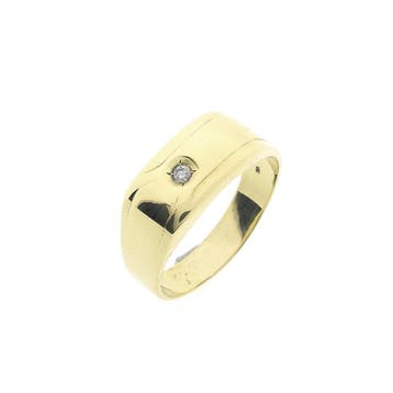 Gouden heren zegelring met zirconia, Gebruikt, 20 of groter, Heer, Ophalen of Verzenden