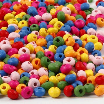 Houten kralen, d 4 mm, gatgrootte 1-1,5 mm, 300 gr/ 1 zak, Nieuw
