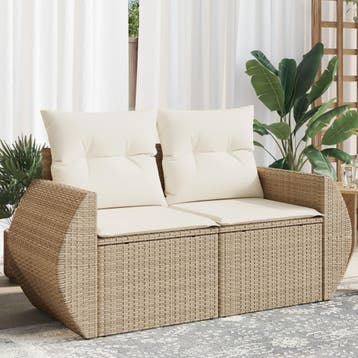 vidaXL Tuinbank 2-zits met kussens poly rattan beige, Tuin en Terras, Verzenden, Nieuw