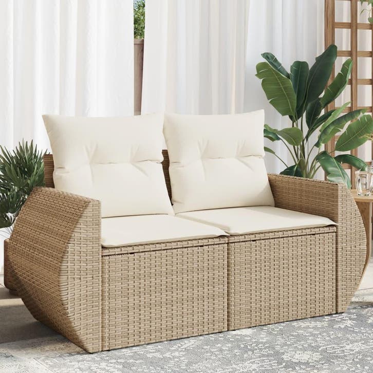 vidaXL Tuinbank 2-zits met kussens poly rattan beige, Tuin en Terras, Tuinsets en Loungesets, Nieuw, Verzenden