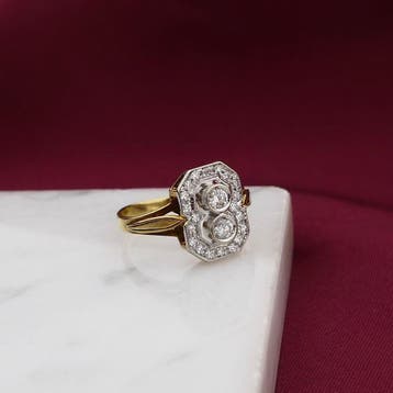 Gouden Art Deco ring met diamant; 0,51 ct., Sieraden, Tassen en Uiterlijk, 18 tot 19, Gebruikt, Ophalen of Verzenden, Met edelsteen