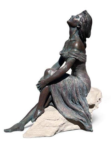 sculptuur, Zittende vrouw in contemplatieve houding - 35 cm
