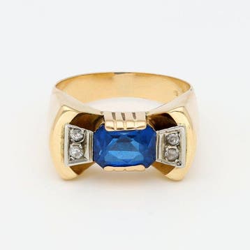 Ring - 18 karaat Geel goud Saffier - Diamant, Nieuw