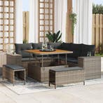 vidaXL Tuin Sofa Set met kussen 8 pcs Grijs poly rattan, Verzenden, Nieuw, 8 zitplaatsen