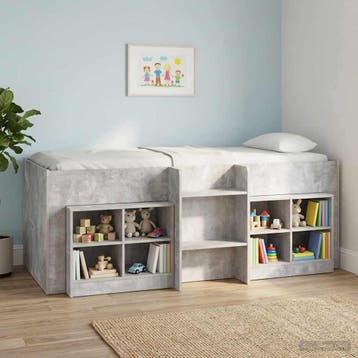 vidaXL Kinder Hoogslaper Betongrijs 75 x 190 cm Bewerkt hout, Verzenden, Nieuw, Grijs, Hout