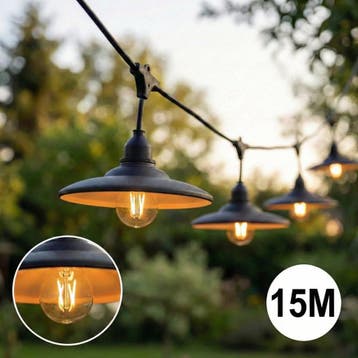 Complete Prikkabel / lichtsnoer met 15x lampenkappen, Nieuw, Ophalen of Verzenden, Netvoeding, Hanglamp