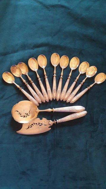 Dessertservies (13) - Zilver, Staal, Verguld, Antiek en Kunst