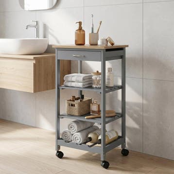 Serveerwagen Bolmanralu 76x37x37 cm donkergrijs naturel en z, Verzenden