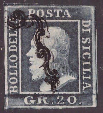Italiaanse oude staten - Sicilië 1859 - 20 korrels, Gestempeld
