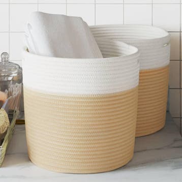 vidaXL Opbergmanden 2 st Ø 28x28 cm katoen beige en wit, Verzenden, Nieuw