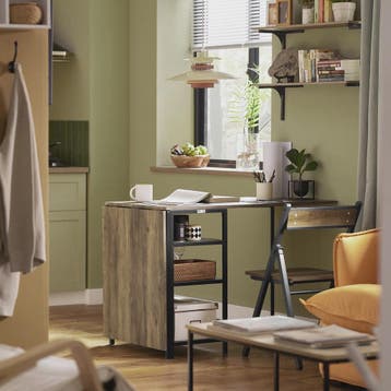 SoBuy FWT62-N Klaptafel met 3 Opbergplanken - Houtkleurig, I, Verzenden, Nieuw