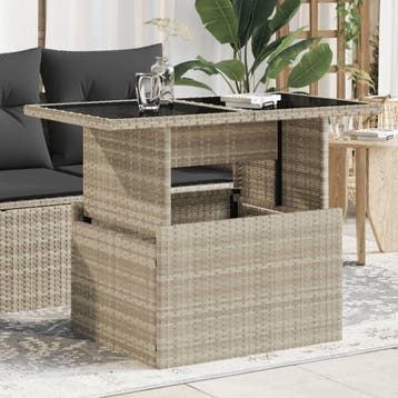 vidaXL Tuintafel met glazen blad 100x55x73 cm poly rattan, Verzenden, Nieuw