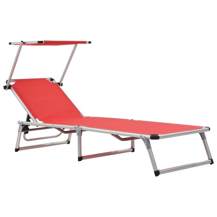vidaXL Ligbed inklapbaar met dak aluminium en textileen rood, Tuin en Terras, Ligbedden, Nieuw, Verzenden