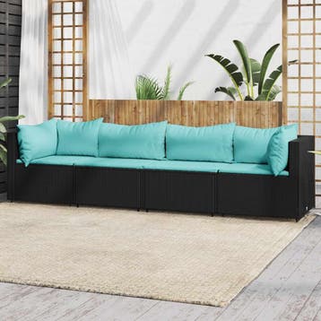 vidaXL 4-delige Loungeset met kussens poly rattan zwart, Verzenden, Nieuw, Loungeset
