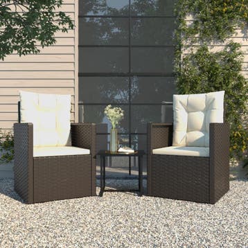 vidaXL 3-delige Loungeset met kussens poly rattan zwart, Verzenden, Nieuw, 3 zitplaatsen, Loungeset