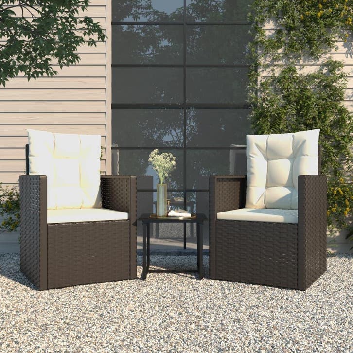 vidaXL 3-delige Loungeset met kussens poly rattan zwart, Tuin en Terras, Tuinsets en Loungesets, Loungeset, Nieuw, 3 zitplaatsen