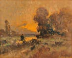 Venanzio Zolla (1880-1961) - Rientro allovile al tramonto, Antiek en Kunst