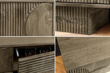 TV-meubel ART DECO 200cm 3D mangohout grijs - 46804, Ophalen of Verzenden, Nieuw
