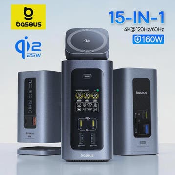 Baseus 15-in-1 USB-C Docking Station: 160W PD, 4K@120Hz HDMI, Computers en Software, Dockingstations, Verzenden, Nieuw