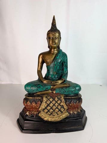 Zittende Boeddha in Dhyana-Mudra – Brons – groen gepatineerd
