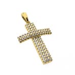 Gouden hanger van een kruis met zirconia (Hanger of bedel), Ophalen of Verzenden, Gebruikt, Goud, Overige merken
