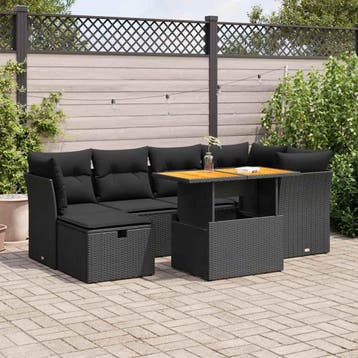 vidaXL 7-delige Loungeset met kussens poly rattan acacia, Verzenden, Nieuw, Loungeset