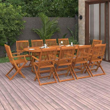 vidaXL 11-delige Tuinset 220x90x75 cm massief acaciahout, Tuin en Terras, Meer dan 8 zitplaatsen, Nieuw, Tuinset, Verzenden