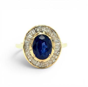 Ring - 14 karaat Geel goud - 3.20ct. tw. Saffier - Diamant, Nieuw