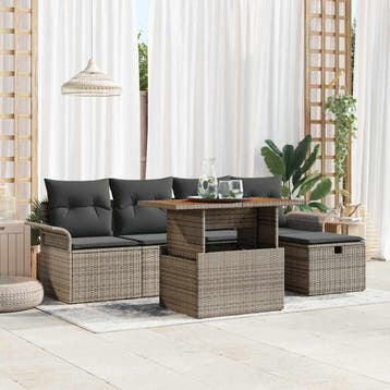 vidaXL Tuin Sofa Set 6 st Grijs poly rattan, Verzenden, Nieuw, Rotan, 6 zitplaatsen