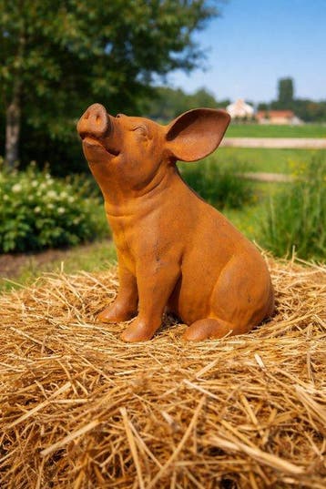 Figuur - large sculpture sitting pig ( - Smeedijzer