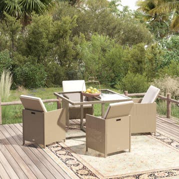vidaXL 5-delige Tuinset met kussens poly rattan beige, Verzenden, Nieuw, Tuinset