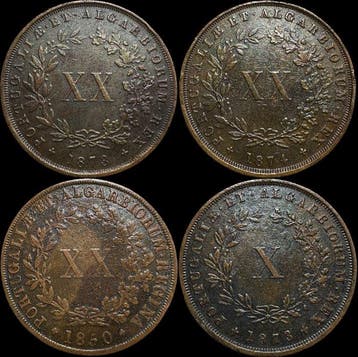 Portugal. 4 Coins | Monarchy | X & XX Reis | King Luis I &