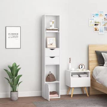 Boekenkast met Laden en Deur – Smal Staand Opbergrek 158cm, Huis en Inrichting, Kasten | Boekenkasten, Verzenden, Nieuw