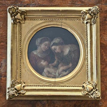 Schule des Guercino (XVII) - Tondo mit zwei jungen Frauen, Antiek en Kunst