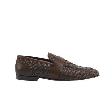 TESTONI - 8 UK - 42 IT - Brown Loafer Shoes Woven Calf -, Nieuw