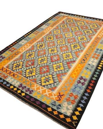 Kelim tapijt Afghan perzisch 286x191 wollen vloerkleed, Blauw,  Perzisch tapijt kelim killim wollen vloerkleed handgeknoopt , Ophalen of Verzenden