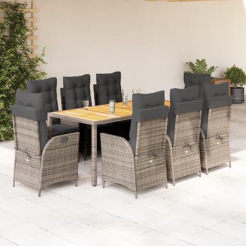vidaXL 9-delige Tuinset met kussens poly rattan grijs, Verzenden, Nieuw, 8 zitplaatsen, Tuinset