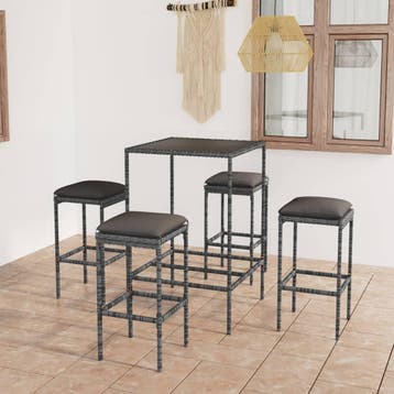 vidaXL 5-delige Tuinbarset met kussens poly rattan grijs, Tuin en Terras, Tuinsets en Loungesets, Verzenden, Nieuw, 4 zitplaatsen