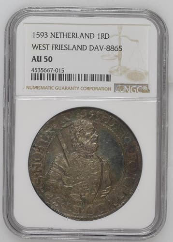 Provincie W.Friesland Prinsendaalder 1593 NGC AU50 Patina, Verzenden, Munten