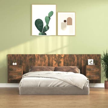 vidaXL Hoofdbord met kastjes bewerkt hout gerookt, Verzenden, Nieuw, Bruin, Hout