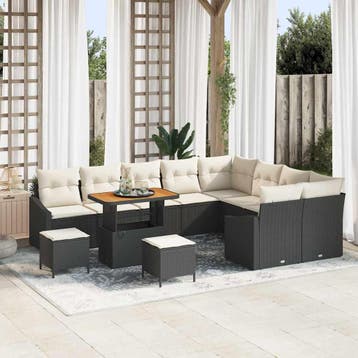 vidaXL Tuinbankenset 12 st Zwart poly rattan, Verzenden, Nieuw, Rotan, 2 zitplaatsen