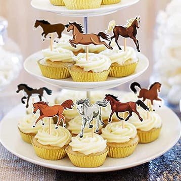 8 cupcake toppers met diverse paarden afbeeldingen, Hobby en Vrije tijd, Taarten en Cupcakes maken, Verzenden, Nieuw, Taarten of Cupcakes