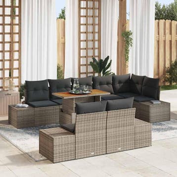 vidaXL Tuinbankenset 9 st Grijs poly rattan, Verzenden, Nieuw, Meer dan 8 zitplaatsen