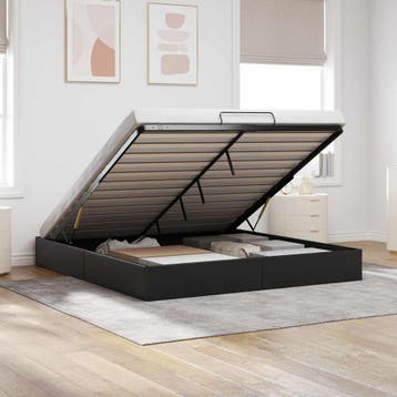 vidaXL Ottoman Bedframe Zwart King size Kunstleer, Huis en Inrichting, Slaapkamer | Bedden, Verzenden, Nieuw, Zwart, Overige materialen