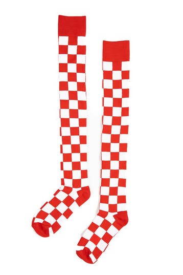 KIMU® Lange Sokken Rood Wit Geblokt 36-44 Kniekousen Carnava, Ophalen of Verzenden, Nieuw, Overige maten, Carnaval