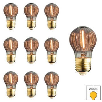 Set van 10 LED lampen geribbeld glas E27 | 1 watt | 2100K, Verzenden, Nieuw, E27 (groot), Overige typen